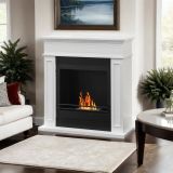 Camino a bioetanolo Dstijepovi, Caminetto, Focolare senza fumo, Riscaldatore ad etanolo, Made in Italy, 91x28 h90 cm, Bianco