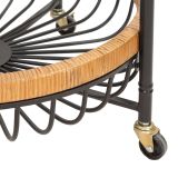 Carrello Marrone Nero 2 Ripiani Ruote 57x56x63h cm, con 2 Cestini in Rattan - Zakopa