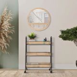 Carrello Marrone Nero 3 Ripiani Ruote 60x30x80h cm, Finitura Effetto Paglia di Vienna - Fapaga