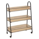 Carrello Marrone Nero 3 Ripiani Ruote 60x30x80h cm, Finitura Effetto Paglia di Vienna - Fapaga