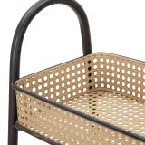 Carrello Marrone Nero 3 Ripiani Ruote 60x30x80h cm, Finitura Effetto Paglia di Vienna - Fapaga