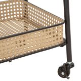 Carrello Marrone Nero 3 Ripiani Ruote 60x30x80h cm, Finitura Effetto Paglia di Vienna - Fapaga