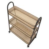 Carrello Marrone Nero 3 Ripiani Ruote 60x30x80h cm, Finitura Effetto Paglia di Vienna - Fapaga