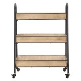 Carrello Marrone Nero 3 Ripiani Ruote 60x30x80h cm, Finitura Effetto Paglia di Vienna - Fapaga
