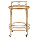 Carrello Marrone Trasparente 2 Ripiani Ruote 51x51x74h cm, Finiture in Rattan - Dalosa