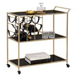 Carrello Nero oro 3 Ripiani Ruote 79x40x82h cm, con Portabottiglie - Druski
