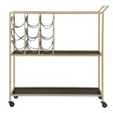 Carrello Nero oro 3 Ripiani Ruote 79x40x82h cm, con Portabottiglie - Druski
