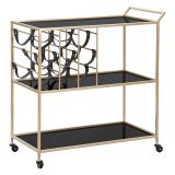 Carrello Nero oro 3 Ripiani Ruote 79x40x82h cm, con Portabottiglie - Druski