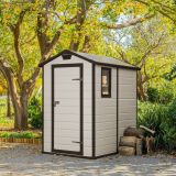 Casetta da Giardino Beige Nero Resistente Agli Agenti Atmosferici Presenza Finestre 130x192x198h cm, Tetto a due Falde - Stillman