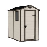 Casetta da Giardino Beige Nero Resistente Agli Agenti Atmosferici Presenza Finestre 130x192x198h cm, Tetto a due Falde - Stillman