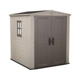 Casetta da Giardino Beige Nero Resistente Agli Agenti Atmosferici Presenza Finestre 178x196x208h cm, Tetto a due Falde - Tuskegee