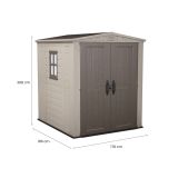 Casetta da Giardino Beige Nero Resistente Agli Agenti Atmosferici Presenza Finestre 178x196x208h cm, Tetto a due Falde - Tuskegee