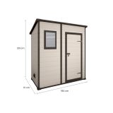 Casetta da Giardino Beige Nero Resistente Agli Agenti Atmosferici Presenza Finestre 184x111x201h cm, Tetto a due Falde - Tiffin