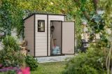 Casetta da Giardino Beige Nero Resistente Agli Agenti Atmosferici Presenza Finestre 184x111x201h cm, Tetto a due Falde - Tiffin