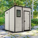 Casetta da Giardino Beige Nero Resistente Agli Agenti Atmosferici Presenza Finestre 184x185x200h cm, Tetto Piano - Cranbrook
