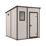 Casetta da Giardino Beige Nero Resistente Agli Agenti Atmosferici Presenza Finestre 184x185x200h cm, Tetto Piano - Cranbrook