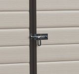 Casetta da Giardino Beige Nero Resistente Agli Agenti Atmosferici Presenza Finestre 185x152x226h cm, Tetto a due Falde - Sheboygan