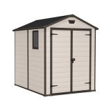 Casetta da Giardino Beige Nero Resistente Agli Agenti Atmosferici Presenza Finestre 186x237x227h cm, Tetto a due Falde - Wadena
