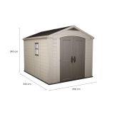 Casetta da Giardino Beige Nero Resistente Agli Agenti Atmosferici Presenza Finestre 256x332x243h cm, Tetto a due Falde - Weyburn