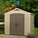 Casetta da Giardino Beige Nero Resistente Agli Agenti Atmosferici Presenza Finestre 257x182x243h cm, Tetto a due Falde - Vandalia
