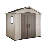 Casetta da Giardino Beige Nero Resistente Agli Agenti Atmosferici Presenza Finestre 257x182x243h cm, Tetto a due Falde - Vandalia