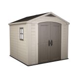 Casetta da Giardino Beige Nero Resistente Agli Agenti Atmosferici Presenza Finestre 257x255x243h cm, Tetto a due Falde - Traverse