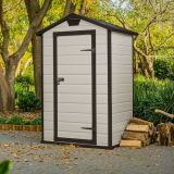 Casetta da Giardino Beige Nero Resistente Agli Agenti Atmosferici Tetto a due Falde 129x103x196h cm, Materiale Tetto in Plastica - Stormlake