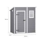 Casetta da Giardino Grigio Bianco Resistente Agli Agenti Atmosferici Presenza Finestre 184x111x201h cm, Tetto a due Falde - Tiffin