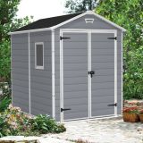Casetta da Giardino Grigio Bianco Resistente Agli Agenti Atmosferici Presenza Finestre 186x237x227h cm, Tetto a due Falde - Wadena