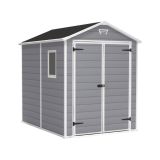 Casetta da Giardino Grigio Bianco Resistente Agli Agenti Atmosferici Presenza Finestre 186x237x227h cm, Tetto a due Falde - Wadena