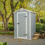 Casetta da Giardino Grigio Bianco Resistente Agli Agenti Atmosferici Tetto a due Falde 129x103x196h cm, Materiale Tetto in Plastica - Stormlake