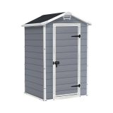 Casetta da Giardino Grigio Bianco Resistente Agli Agenti Atmosferici Tetto a due Falde 129x103x196h cm, Materiale Tetto in Plastica - Stormlake