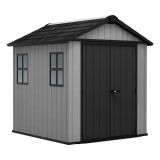 Casetta da Giardino Grigio Nero Lucchettabile, Finitura in Resina Presenza Finestre 230x224x246h cm, Tetto a due Falde - Oneonta