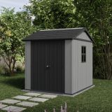 Casetta da Giardino Grigio Nero Lucchettabile, Finitura in Resina Presenza Finestre 230x224x246h cm, Tetto a due Falde - Oneonta