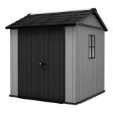 Casetta da Giardino Grigio Nero Lucchettabile, Finitura in Resina Presenza Finestre 230x224x246h cm, Tetto a due Falde - Oneonta