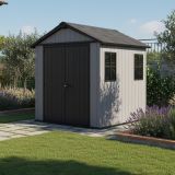 Casetta da Giardino Grigio Nero Lucchettabile, Finitura in Resina Presenza Finestre 230x287x246h cm, Tetto a due Falde - Perham