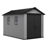 Casetta da Giardino Grigio Nero Lucchettabile, Finitura in Resina Presenza Finestre 230x350x246h cm, Tetto a due Falde - Rockport