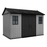 Casetta da Giardino Grigio Nero Lucchettabile, Finitura in Resina Presenza Finestre 230x350x246h cm, Tetto a due Falde - Rockport