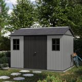 Casetta da Giardino Grigio Nero Lucchettabile, Finitura in Resina Presenza Finestre 230x350x246h cm, Tetto a due Falde - Rockport