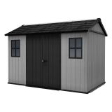 Casetta da Giardino Grigio Nero Lucchettabile, Finitura in Resina Presenza Finestre 230x350x246h cm, Tetto a due Falde - Rockport