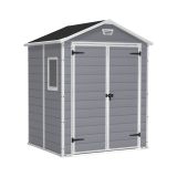 Casetta da Giardino Grigio Nero Resistente Agli Agenti Atmosferici Presenza Finestre 185x152x226h cm, Tetto a due Falde - Sheboygan