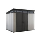Casetta da Giardino Grigio Nero Resistente Agli Agenti Atmosferici Presenza Finestre 214x218x226h cm, Tetto Piano - Summit