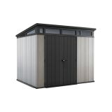 Casetta da Giardino Grigio Nero Resistente Agli Agenti Atmosferici Presenza Finestre 277x218x226h cm, Tetto a due Falde - Whitehall