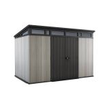 Casetta da Giardino Grigio Nero Resistente Agli Agenti Atmosferici Presenza Finestre 342x218x226h cm, Tetto Piano - Cobourg