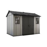 Casetta da Giardino Grigio Nero Resistente Agli Agenti Atmosferici Presenza Finestre 350x229x254h cm, Tetto a due Falde - Dartmouth