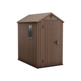 Casetta da Giardino Marrone Nero Resistente Agli Agenti Atmosferici Presenza Finestre 126x185x205h cm, Tetto a due Falde - Sallisaw