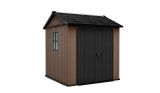 Casetta da Giardino Marrone Nero Resistente Agli Agenti Atmosferici Presenza Finestre 230x224x246h cm, Tetto a due Falde - Oneonta