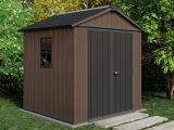 Casetta da Giardino Marrone Nero Resistente Agli Agenti Atmosferici Presenza Finestre 230x224x246h cm, Tetto a due Falde - Oneonta