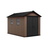 Casetta da Giardino Marrone Nero Resistente Agli Agenti Atmosferici Presenza Finestre 230x350x246h cm, Tetto a due Falde - Rockport