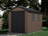 Casetta da Giardino Marrone Nero Resistente Agli Agenti Atmosferici Presenza Finestre 230x350x246h cm, Tetto a due Falde - Rockport